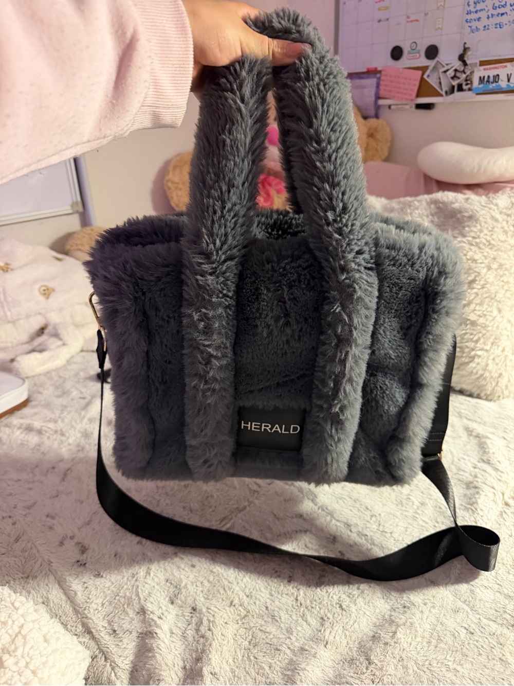 Gray Faux Fur HERALD Bag – Y2K / Fluffy Shoulder Bag